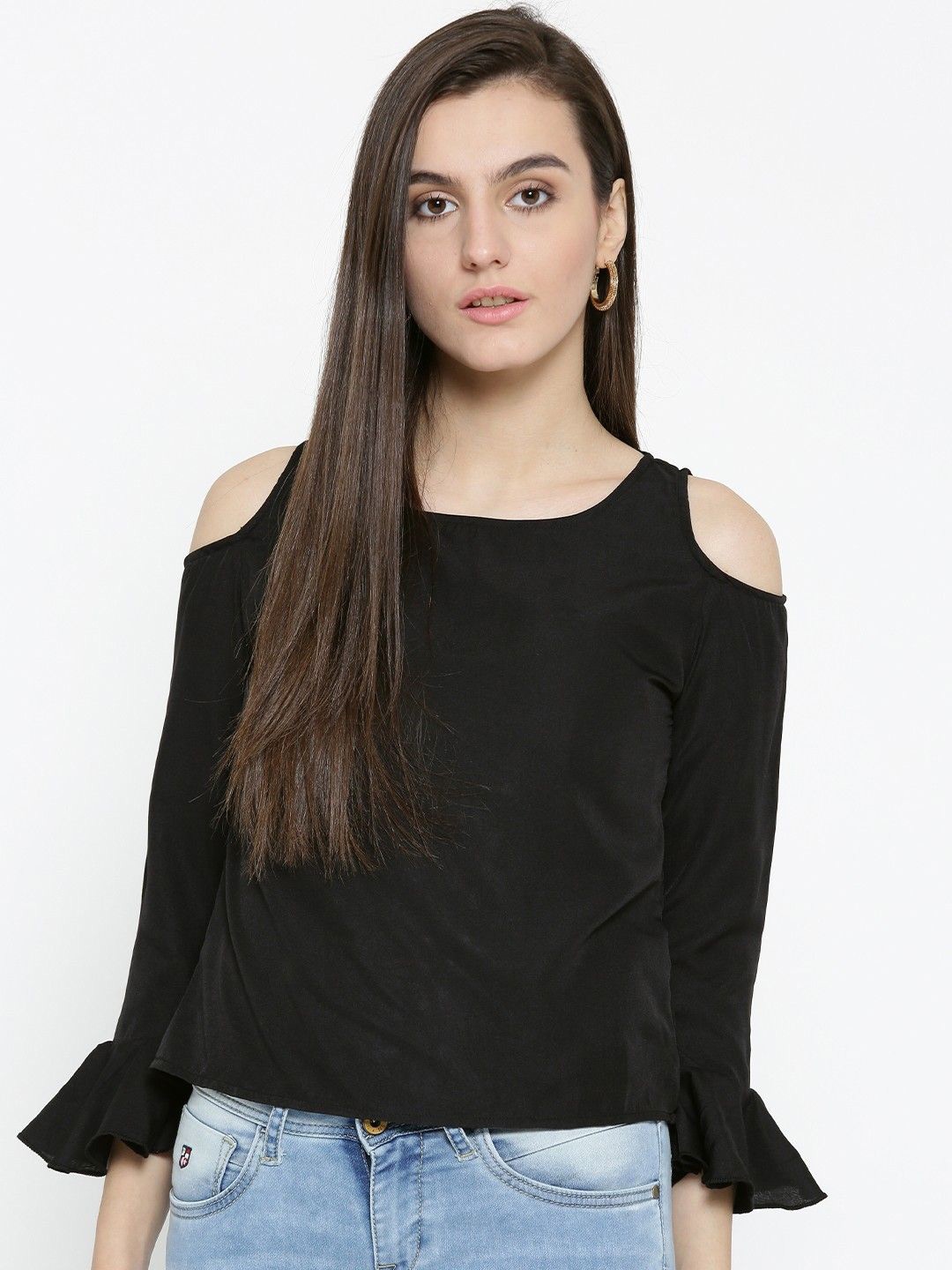 

Moda Rapido Cold-Shoulder Crepe Top, Black