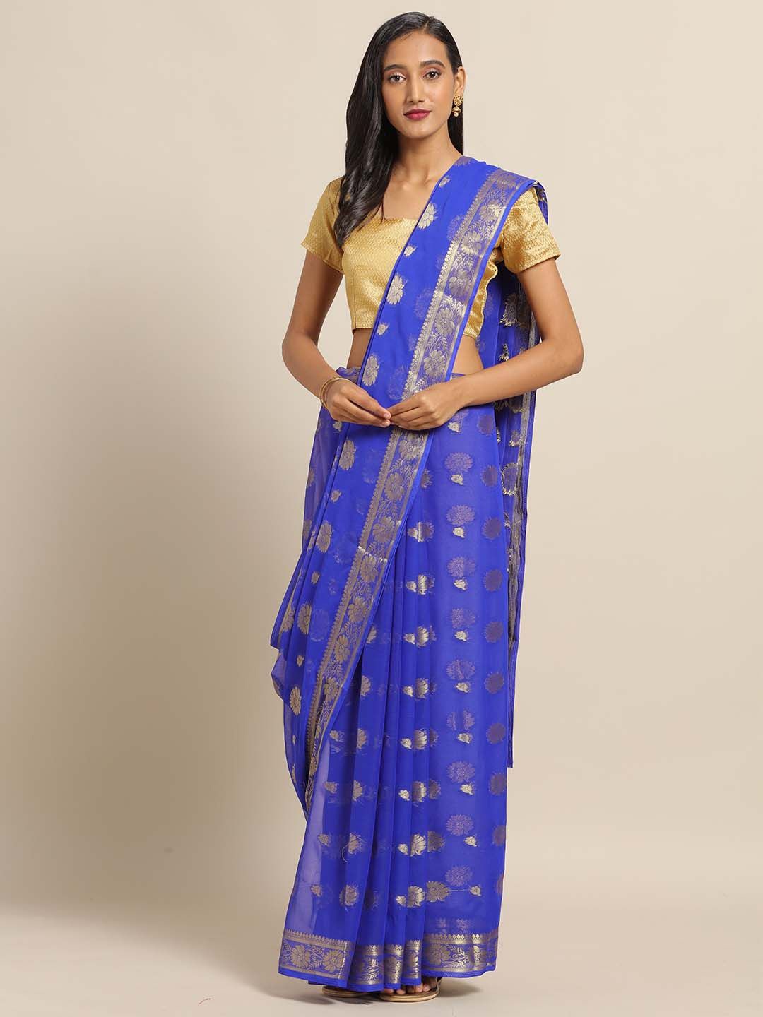 

Mitera Woven Design Zari Saree With Blouse Piece, Blue