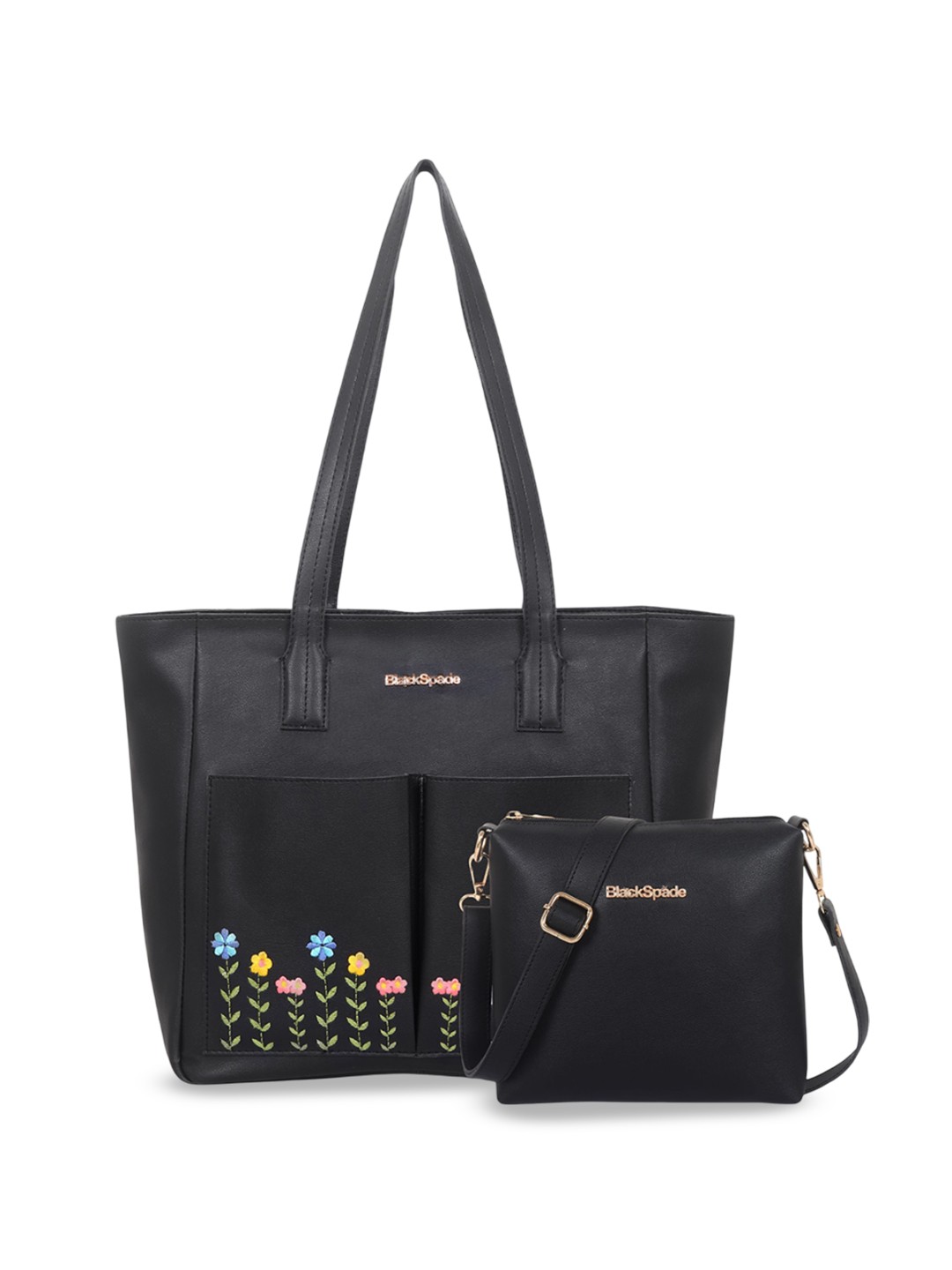 

Black Spade Floral PU Structured Tote Bag