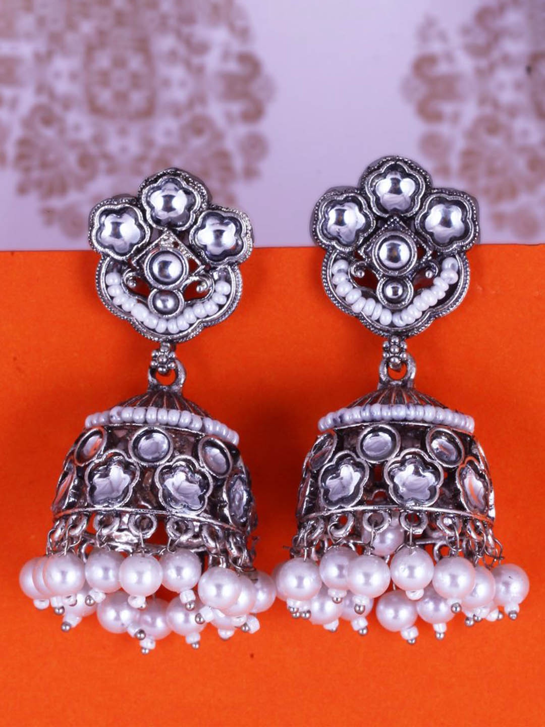 

DIVASTRI Circular Jhumkas Earrings, Silver