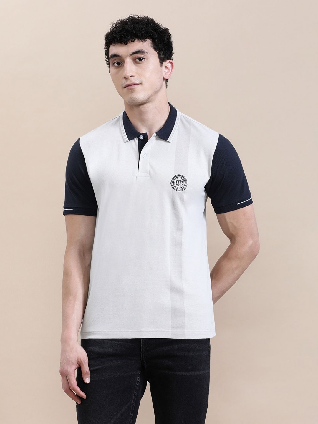

Crocodile Men Panel Print Polo T-shirt with Cheese Embroidery, Off white