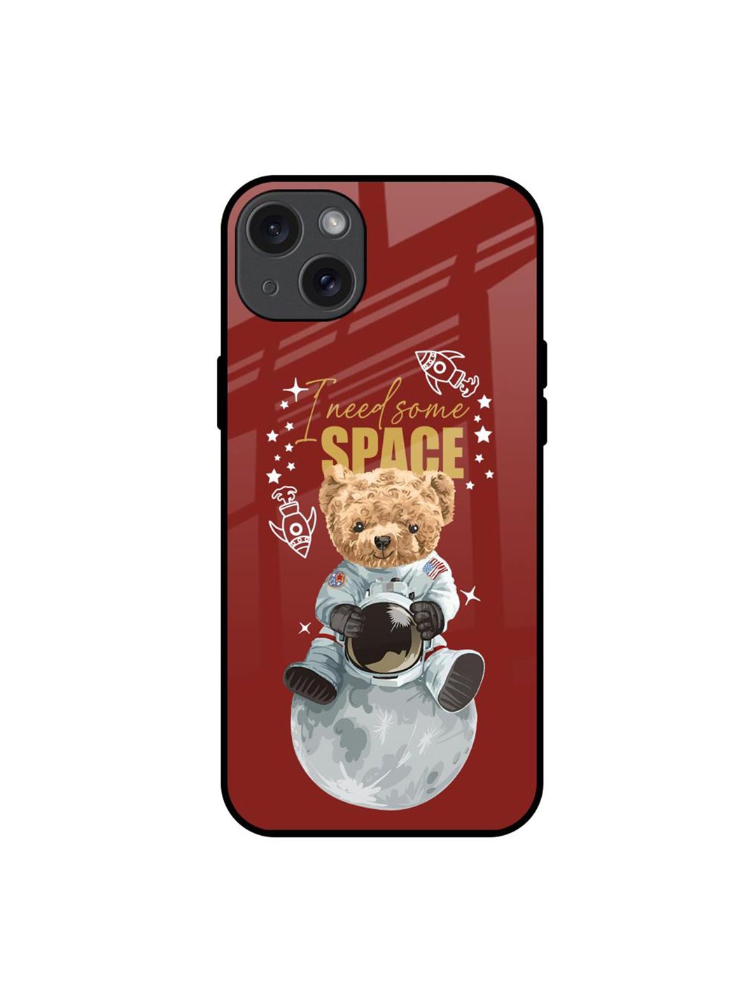 

QRIOH Astronaut Bear Printed iPhone 15 Plus Back Case, Maroon