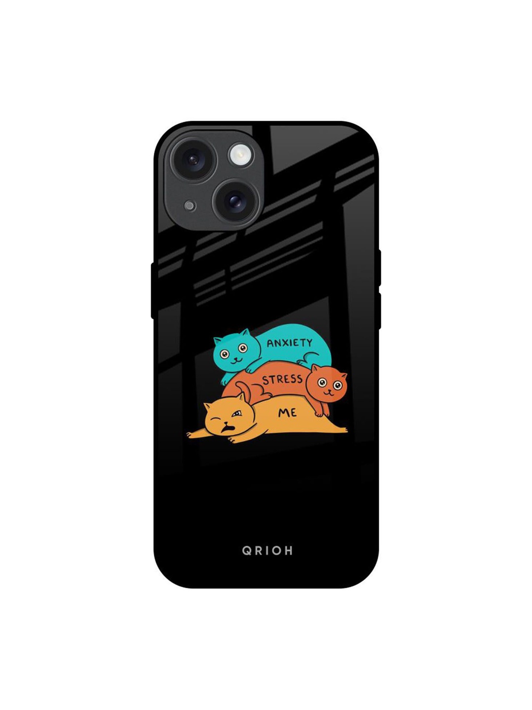 

QRIOH Anxiety Stress Real Printed iPhone 15 Back Case, Black