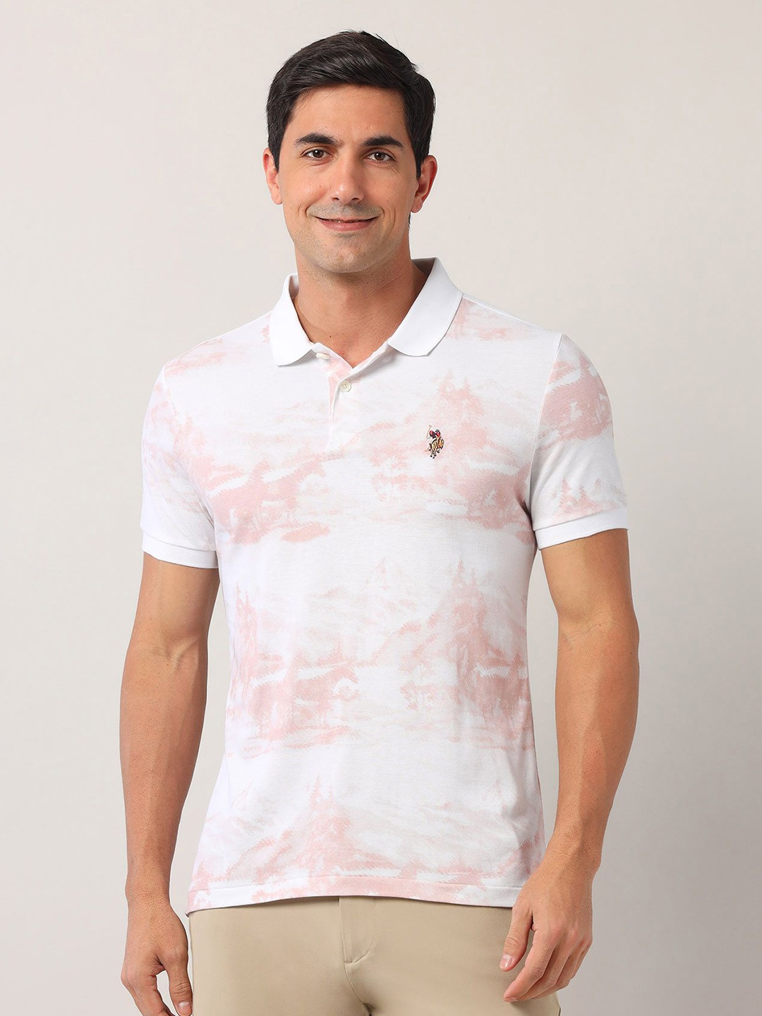 

U.S. Polo Assn. Denim Co. Men Abstract Printed Polo Collar Cotton Slim Fit T-shirt, Orange
