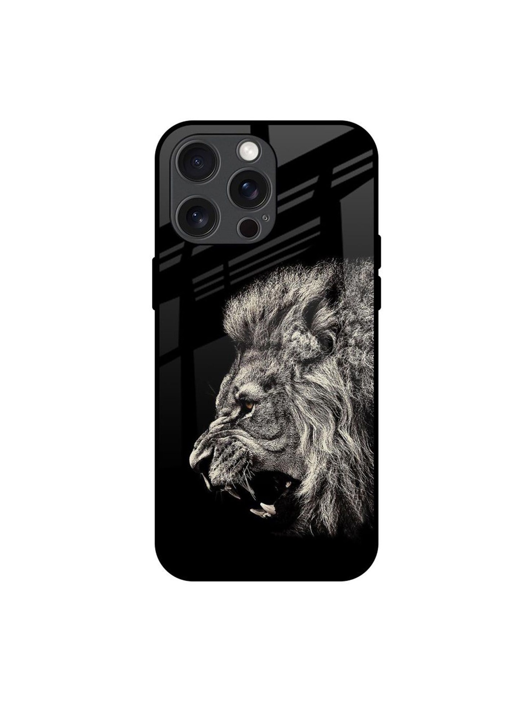 

QRIOH Brave Lion Printed iPhone 15 Pro Max Back Case, Black