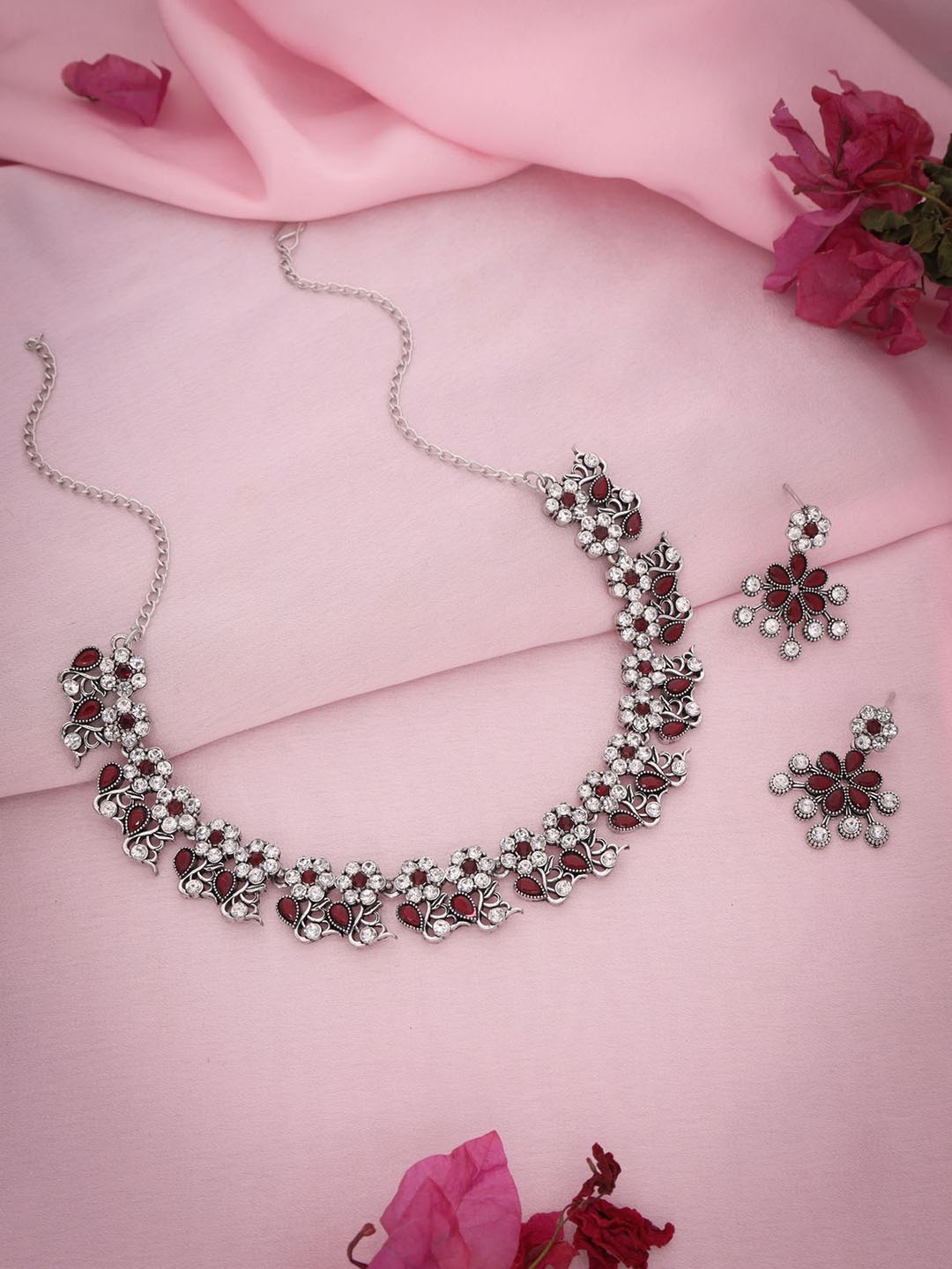 

Anouk Silver-Plated Artificial Stone-Studded Necklace And Earrings