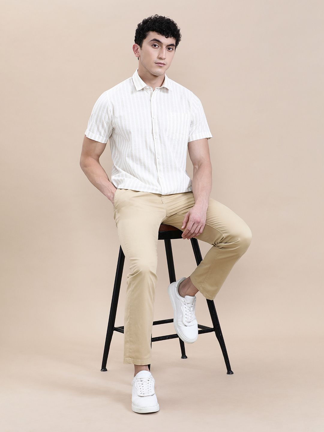 

Crocodile Men Lightweight Stripe Fluid Shirt, Beige