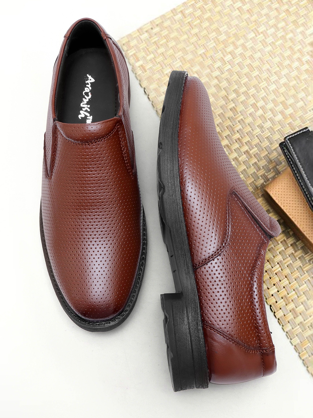 

ARAMISH Men Leather Formal Slip-Ons, Tan
