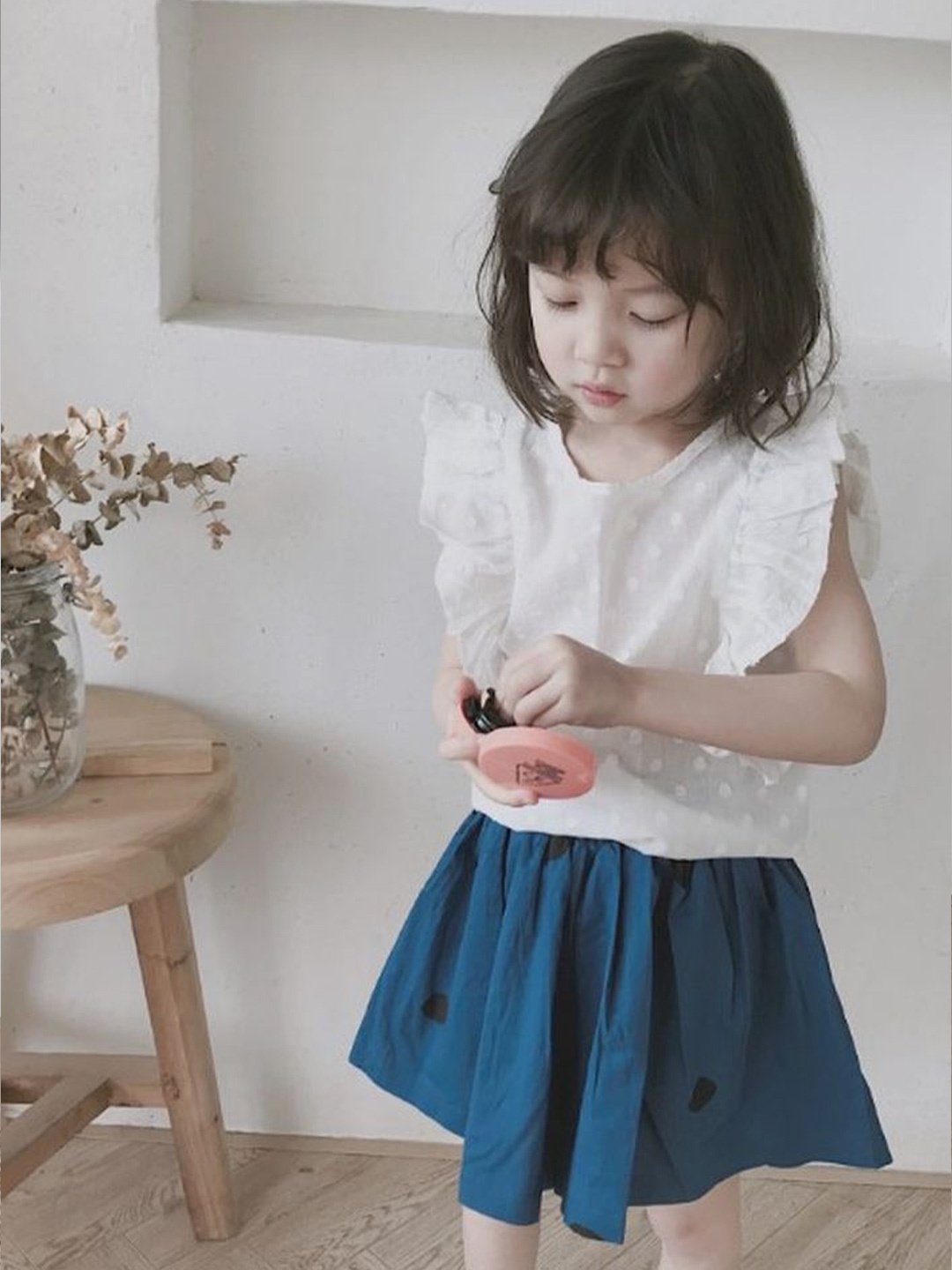 

LULU & SKY Girls Pure Cotton Top With A-line Skirt, White