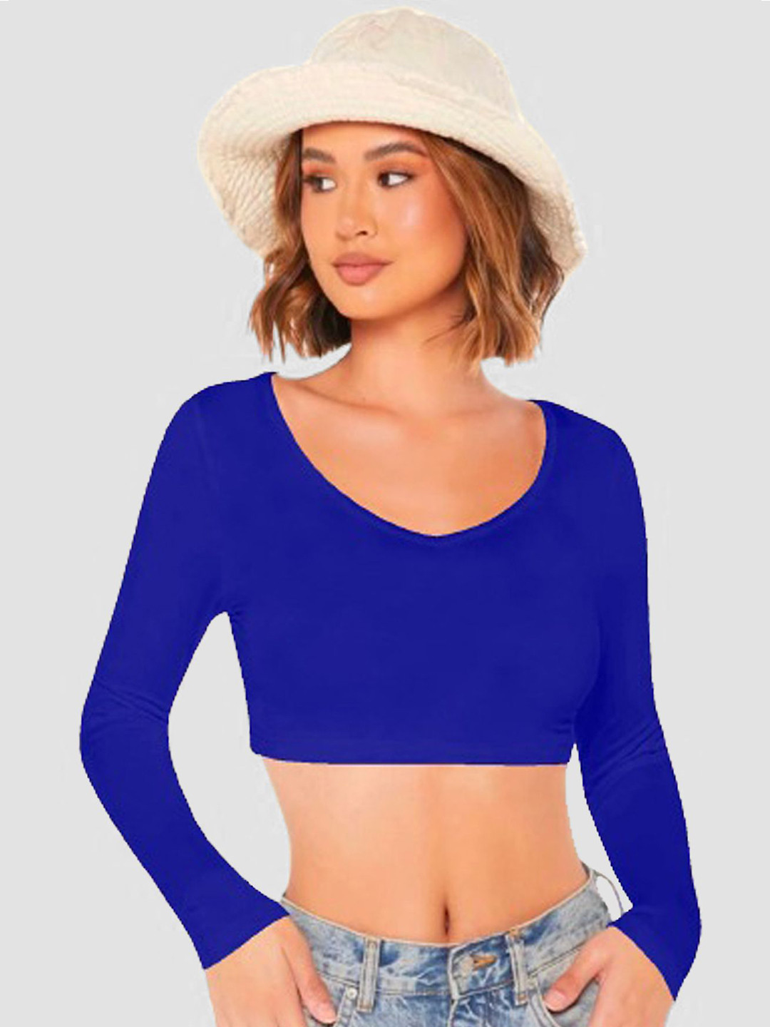 

Dream Beauty Fashion Women V-Neck Fitted Crop Top, Blue