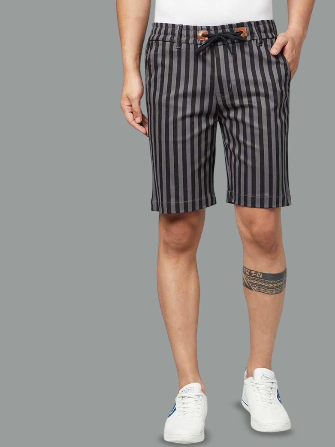 

Watello Men Striped Cotton Technology Regular Shorts, Grey