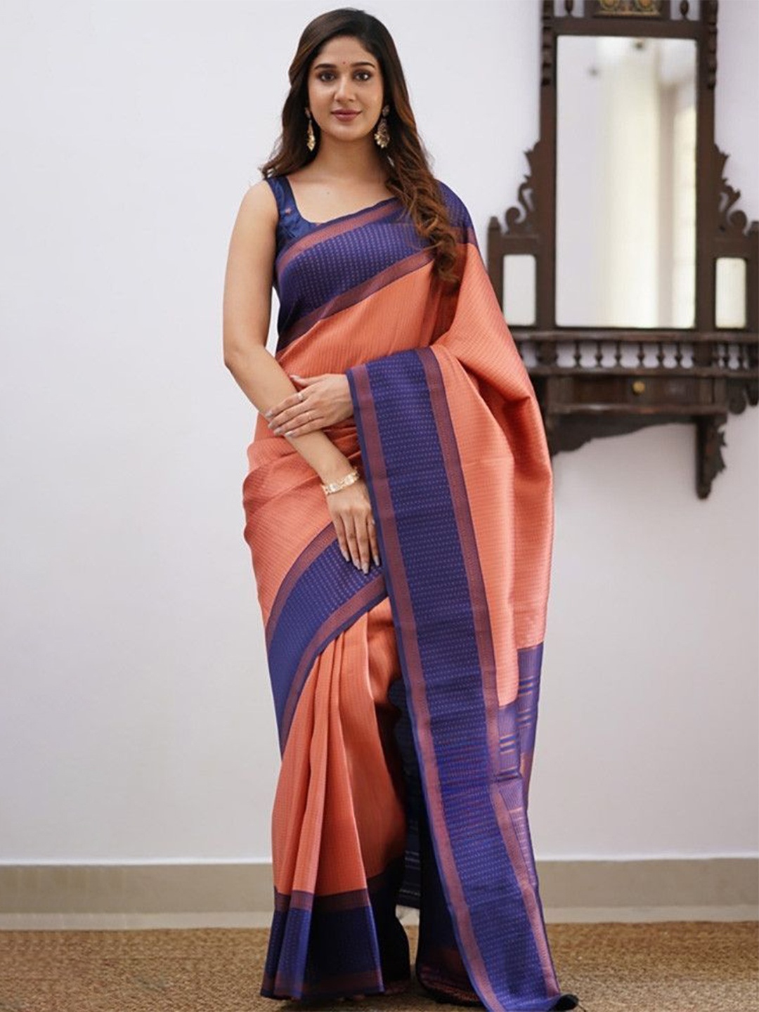 

A TO Z CART Woven Design Zari Pure Silk Banarasi Saree, Orange