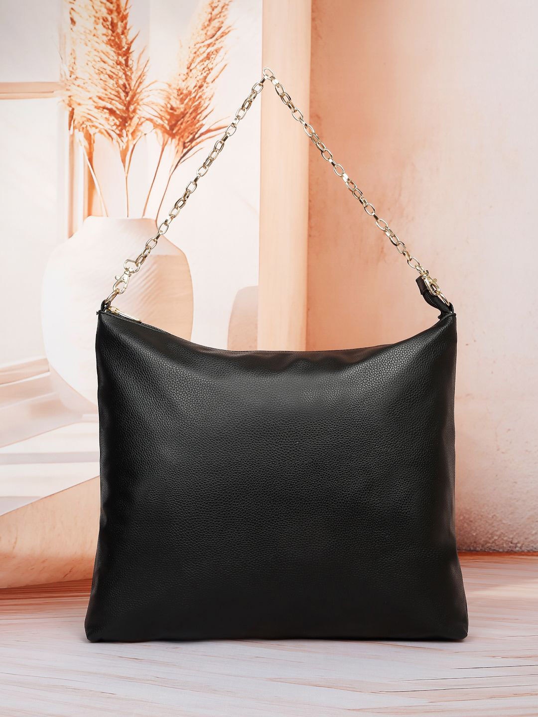 

White Lily PU Structured Shoulder Bag with Quilted, Black