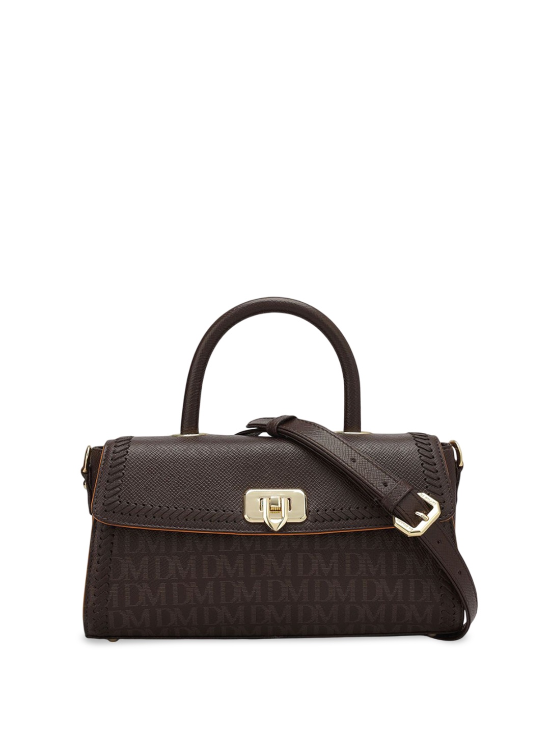 

Da Milano Textured Leather Structured Satchel with Cut Work, Brown