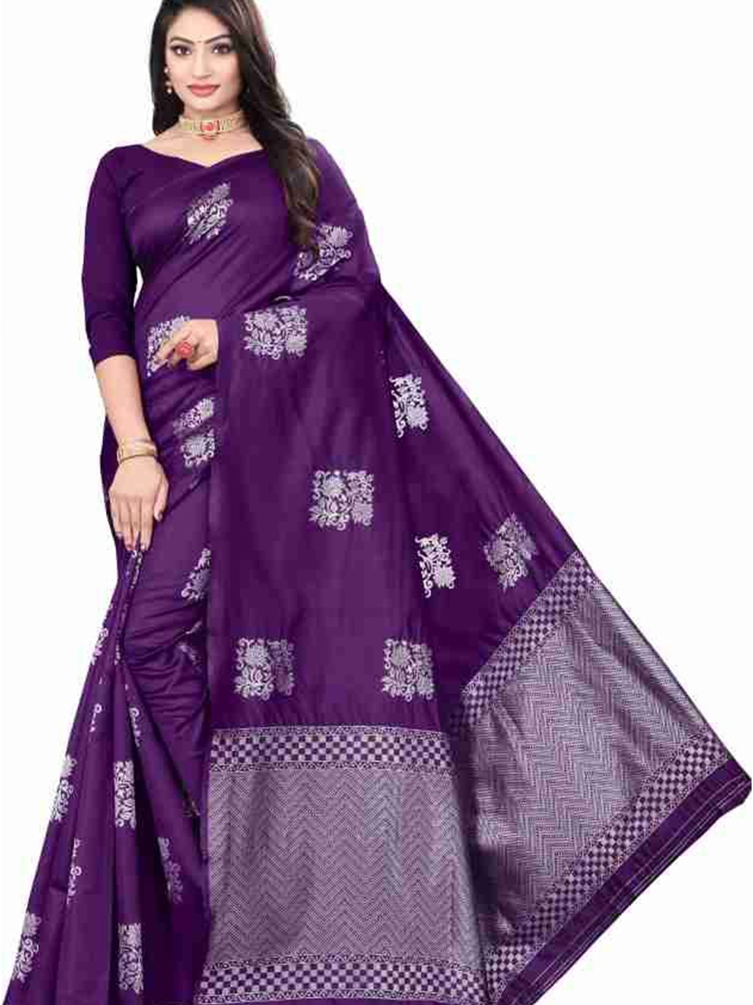 

LADY SHOPI Woven Design Zari Pure Silk Banarasi Saree, Purple