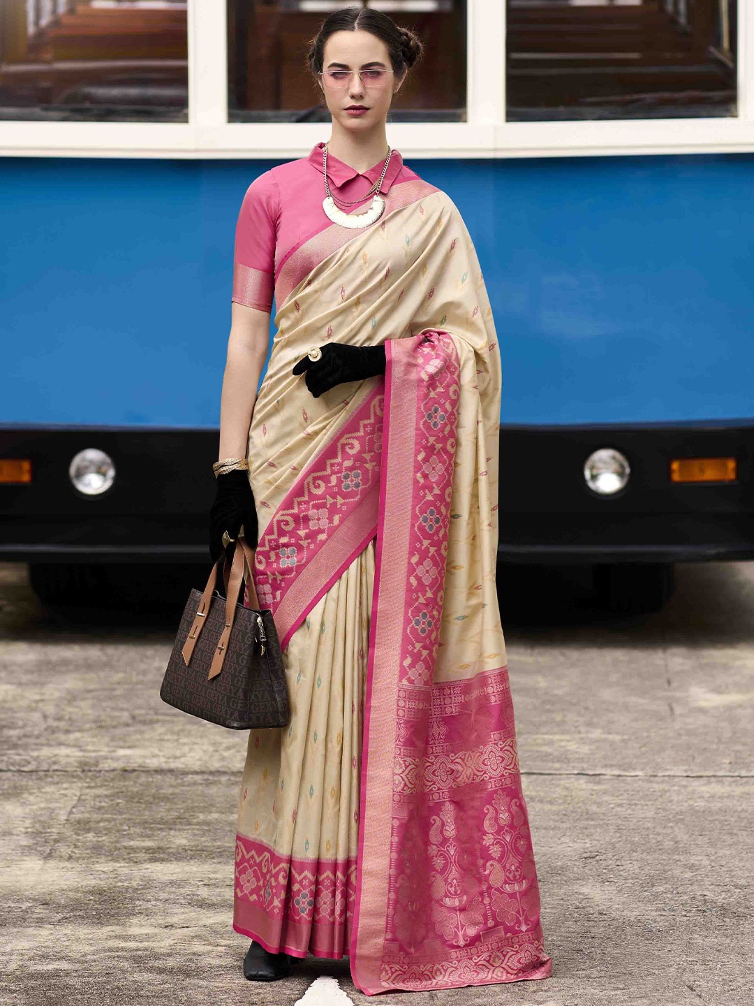

Mitera Woven Design Handloom Saree, Beige