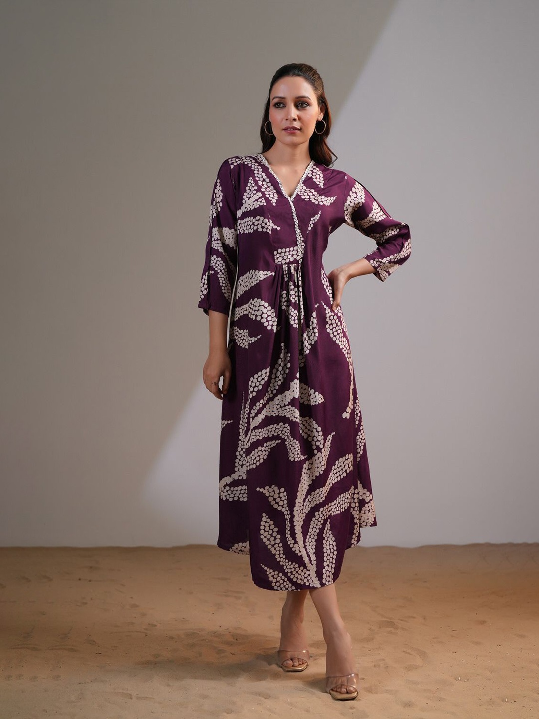 

JISORA Women Purple Printed Russian Silk Dress