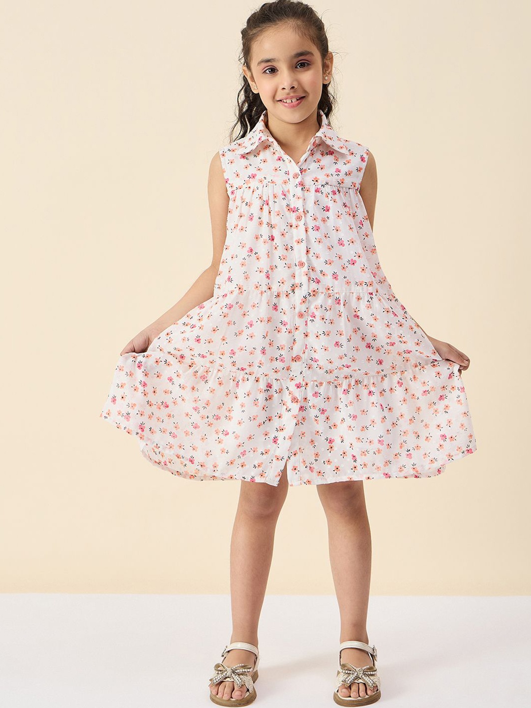 

Stylo Bug Floral Print Georgette A-Line Dress, Off white