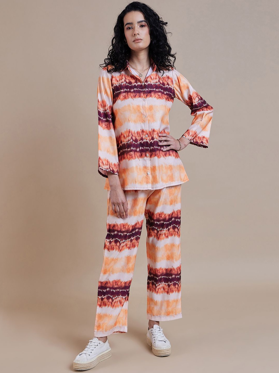 

CORSICA Tie And Dye Printed Shirt With Trousers, White