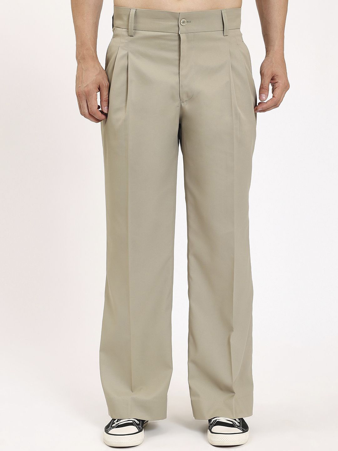 

Thevasa Relaxed Fit Korean Stylish Baggy Pleated Pants for Men, Olive
