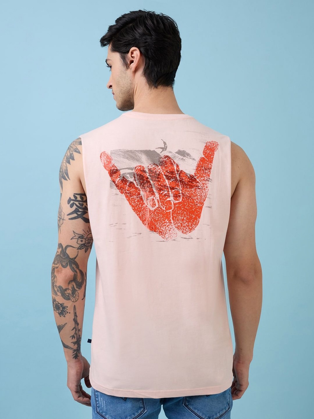 

Status Quo Men Regular Fit Graphic Printed Round Neck Cotton T-shirt, Peach