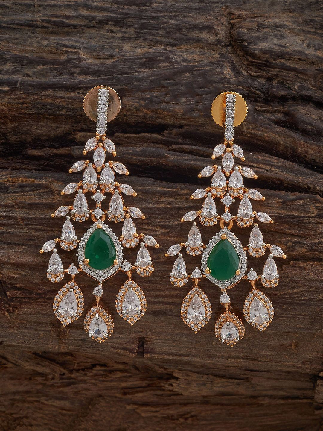 

Kushal's Fashion Jewellery Gold-Plated Classic Zircon Studded Drop Earrings