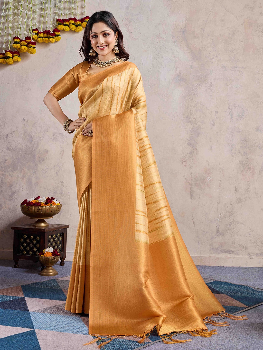 

Mitera Woven Design Zari Silk Blend Saree, Mustard