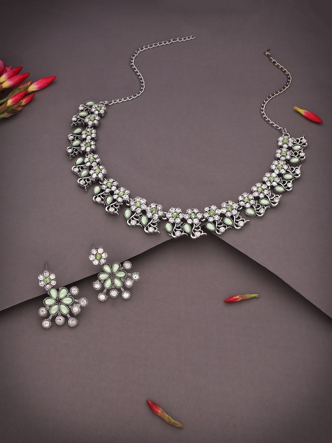 

Anouk Silver-Plated American Diamond Studded Jewellery Set