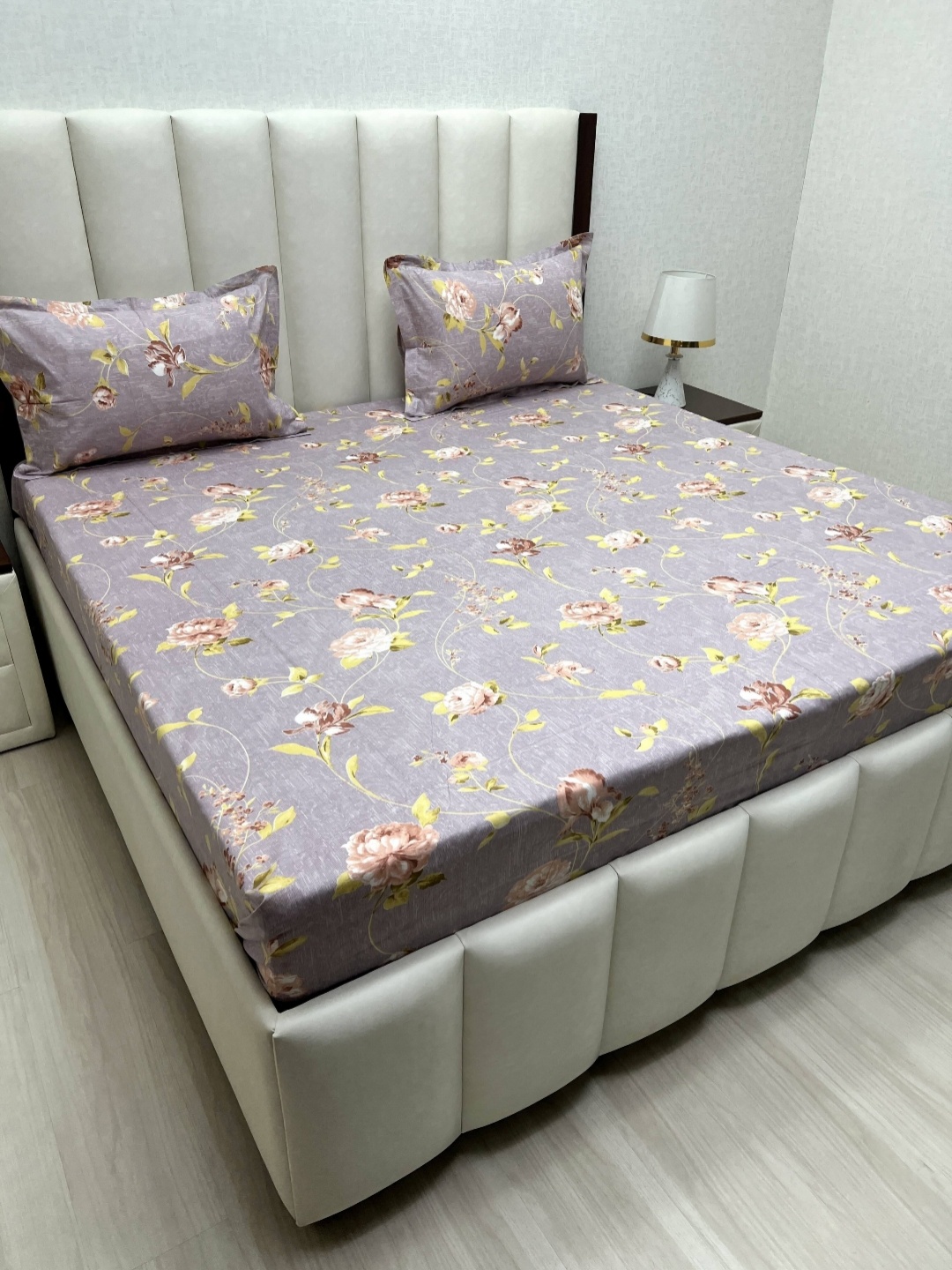 

Pure Decor Velar Purple Printed Cotton 230TC Super King Size Bedsheet Set 2.74 m x 3.04 m