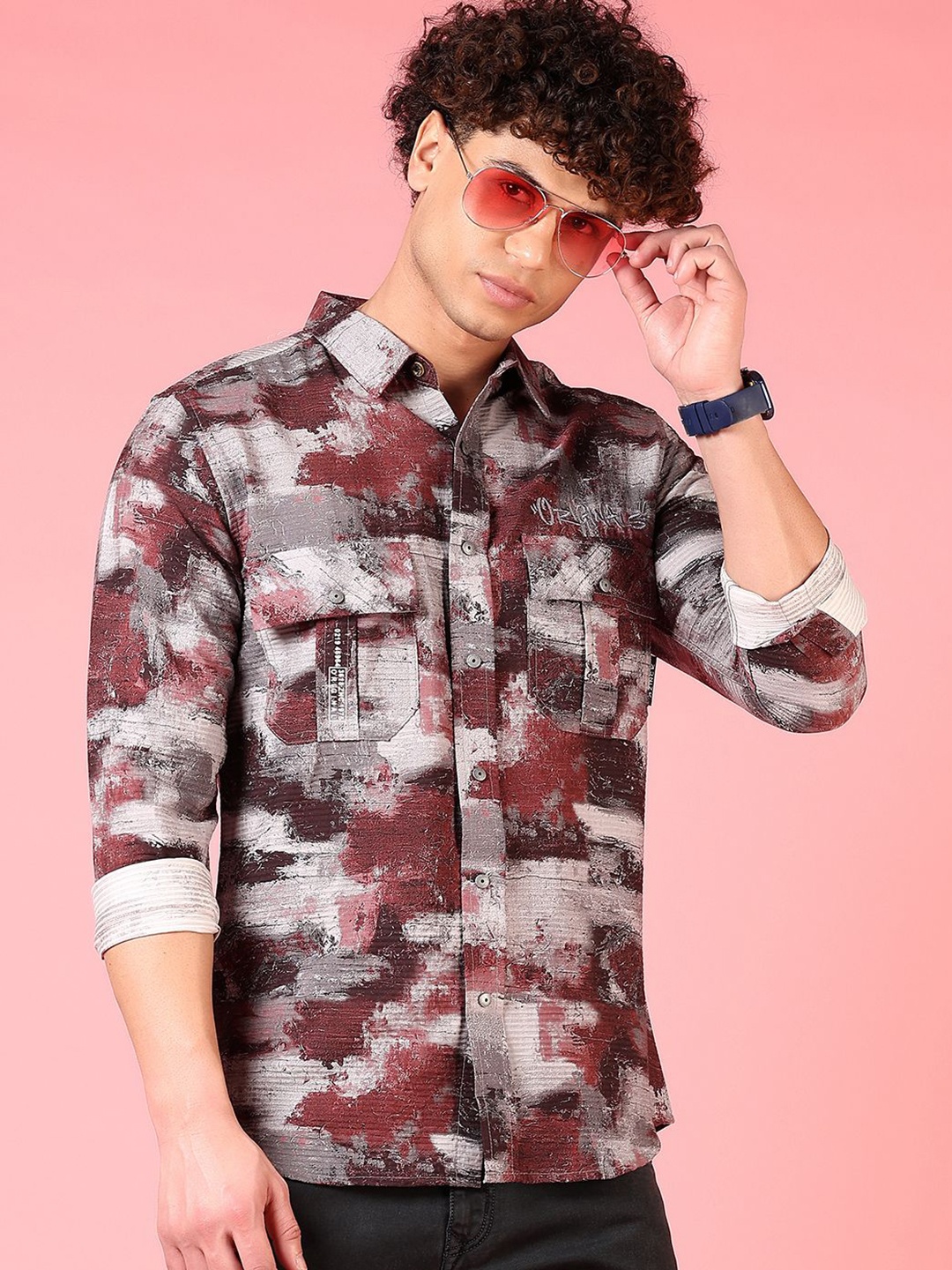 

V-Mart Men Opaque Printed Casual Shirt, Red