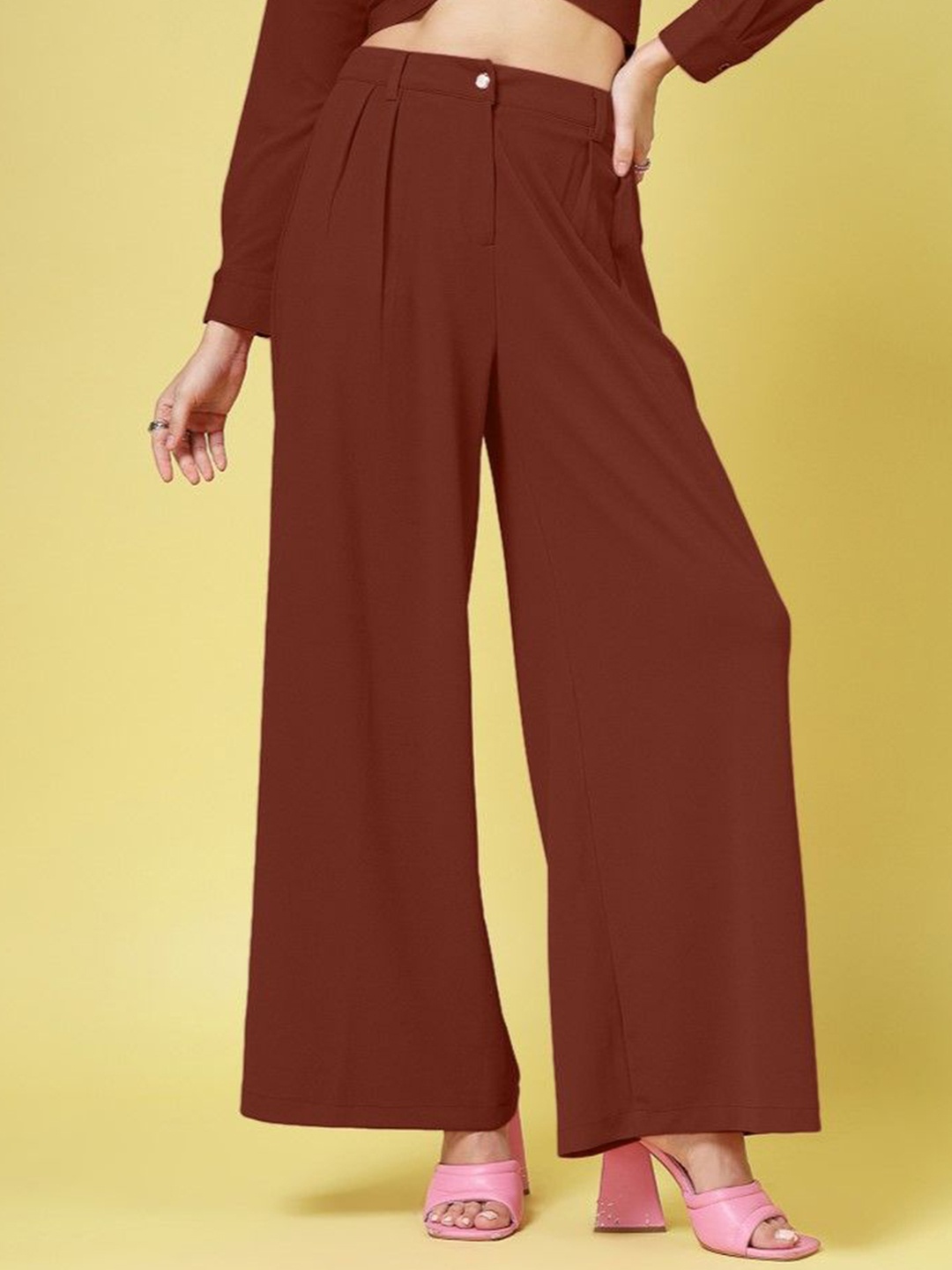 

DressBerry Women Relaxed Pleated Trousers, Brown