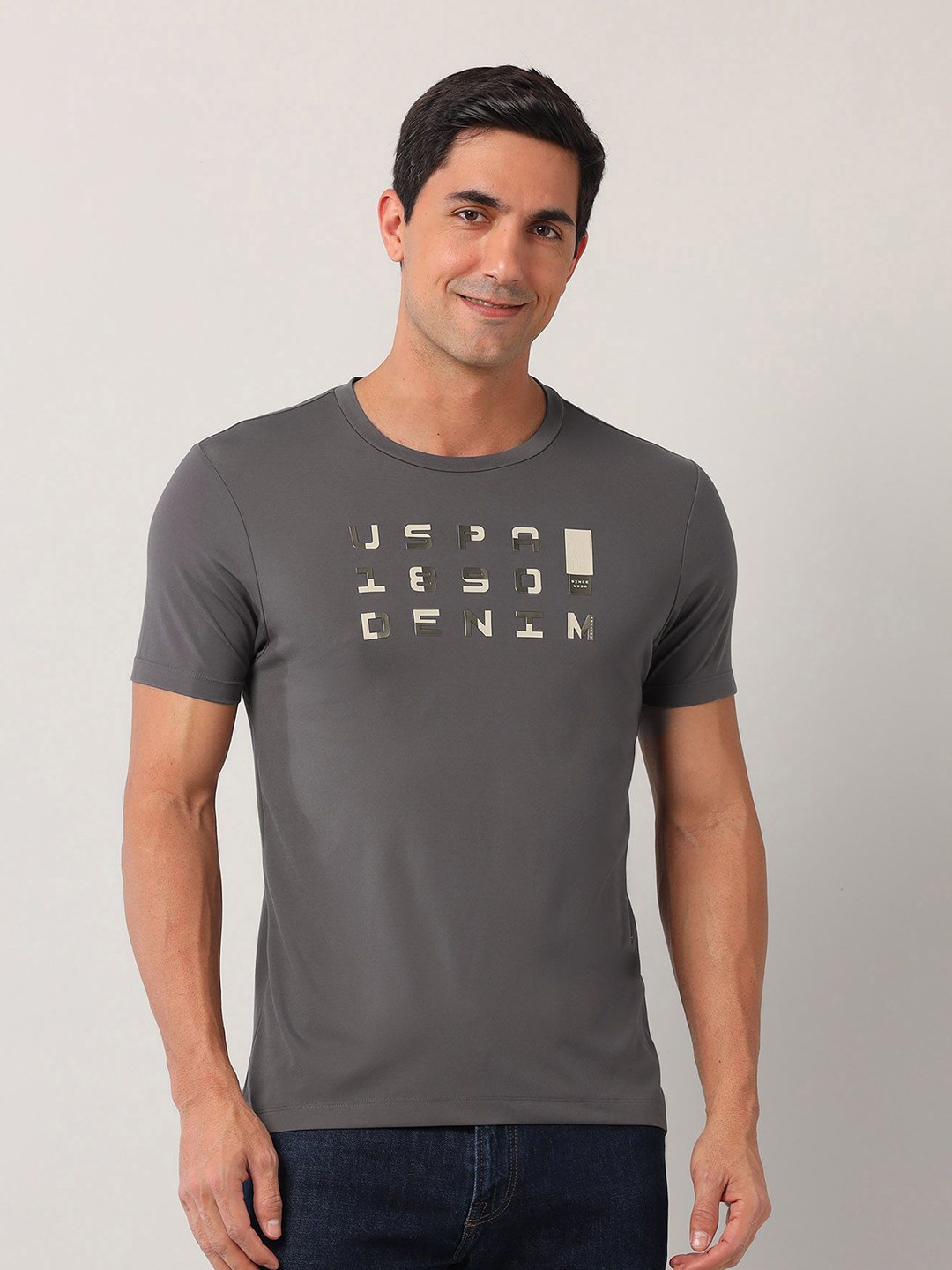 

U.S. Polo Assn. Denim Co. Men Typography Printed Round Neck Slim Fit T-shirt, Grey