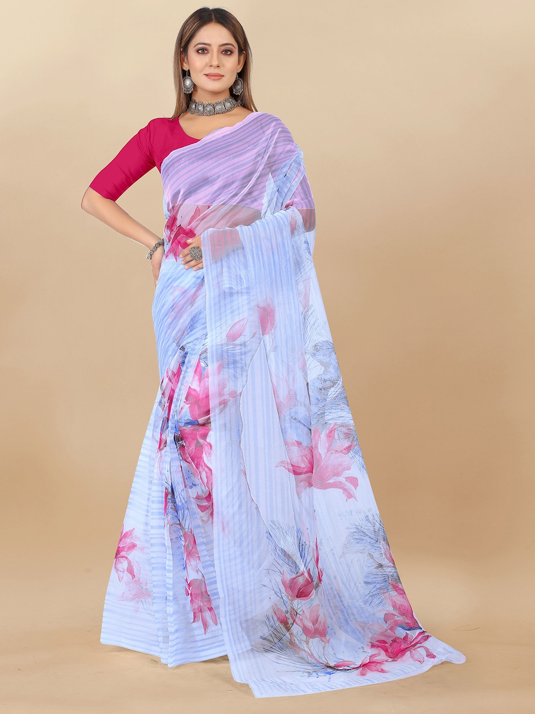 

DIVASTRI Floral Organza Saree, Blue