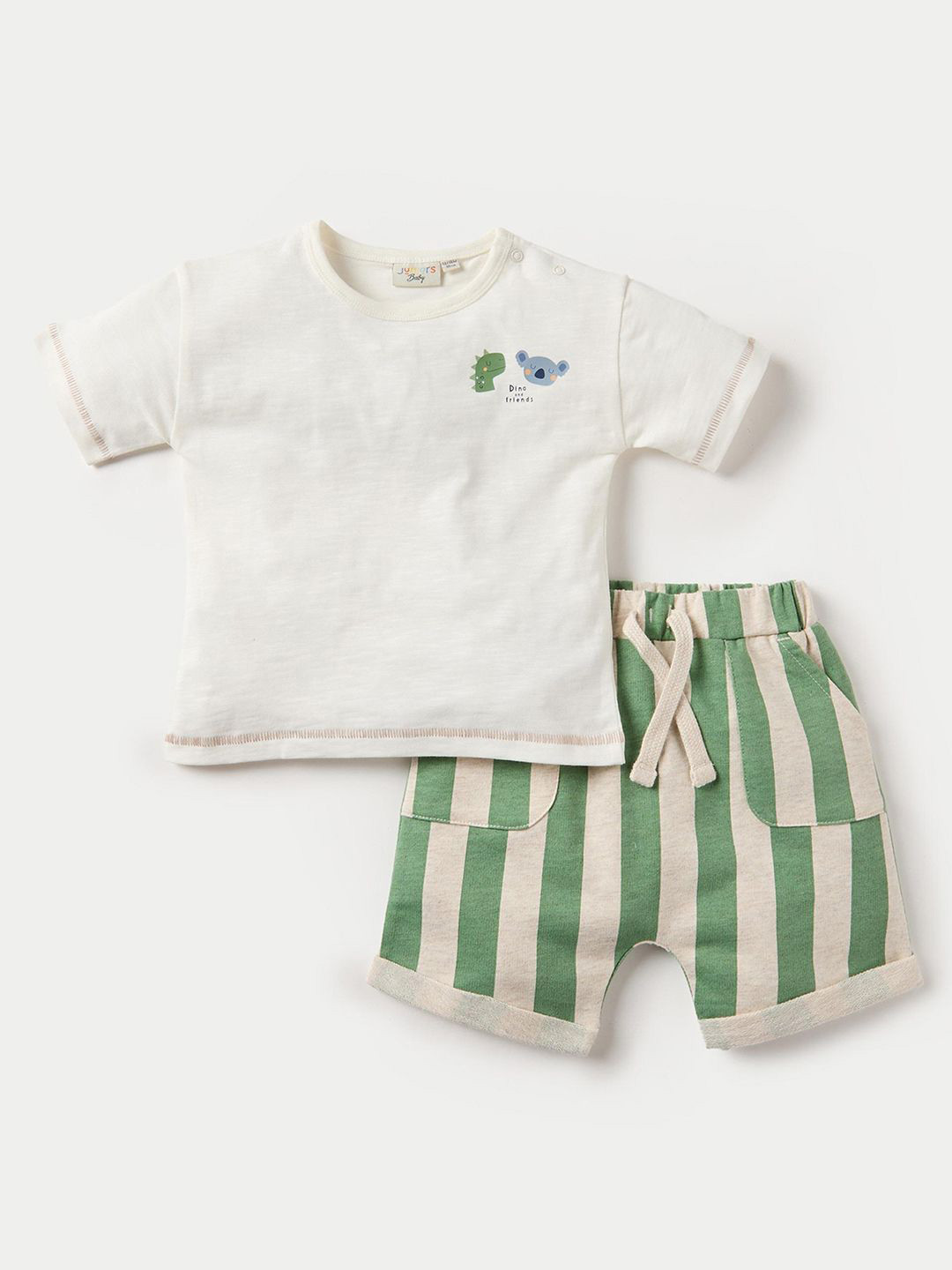 

Juniors by Babyshop Boys Printed Round Neck Pure Cotton T-shirt with Shorts, Beige