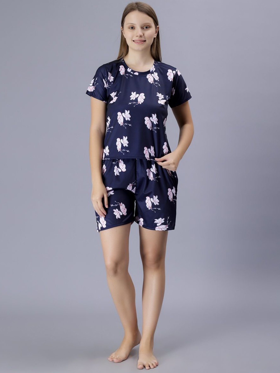 

XPIOX Printed T-shirt & Shorts Night suit, Navy blue
