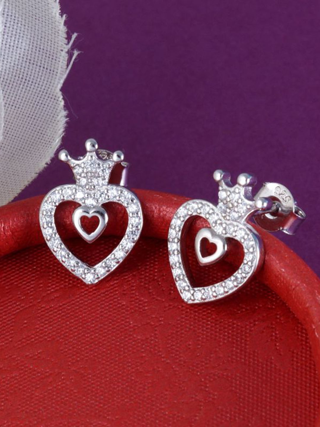 

Tuanz Silver Jewelry 925 Sterling Silver Rhodium-Plated Heart Shaped Studs