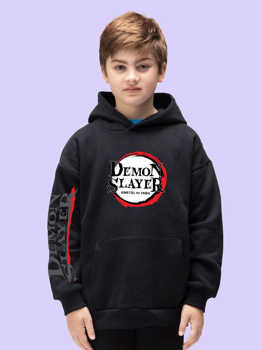 

LOCAVESTIR Kids Printed Hooded Sweatshirt, Black