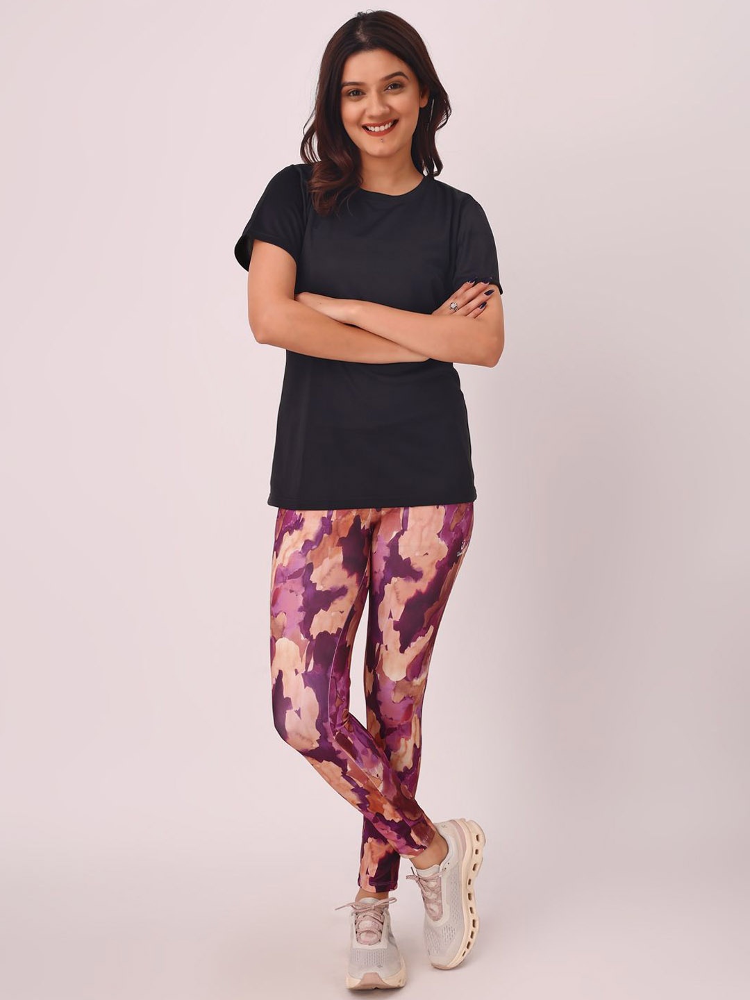 

UMILDO Printed High Waist Skinny Fit Tights, Maroon