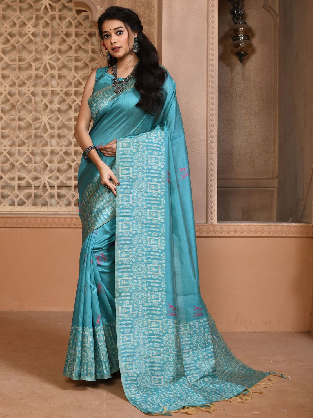 

DIVASTRI Woven Design Saree, Teal