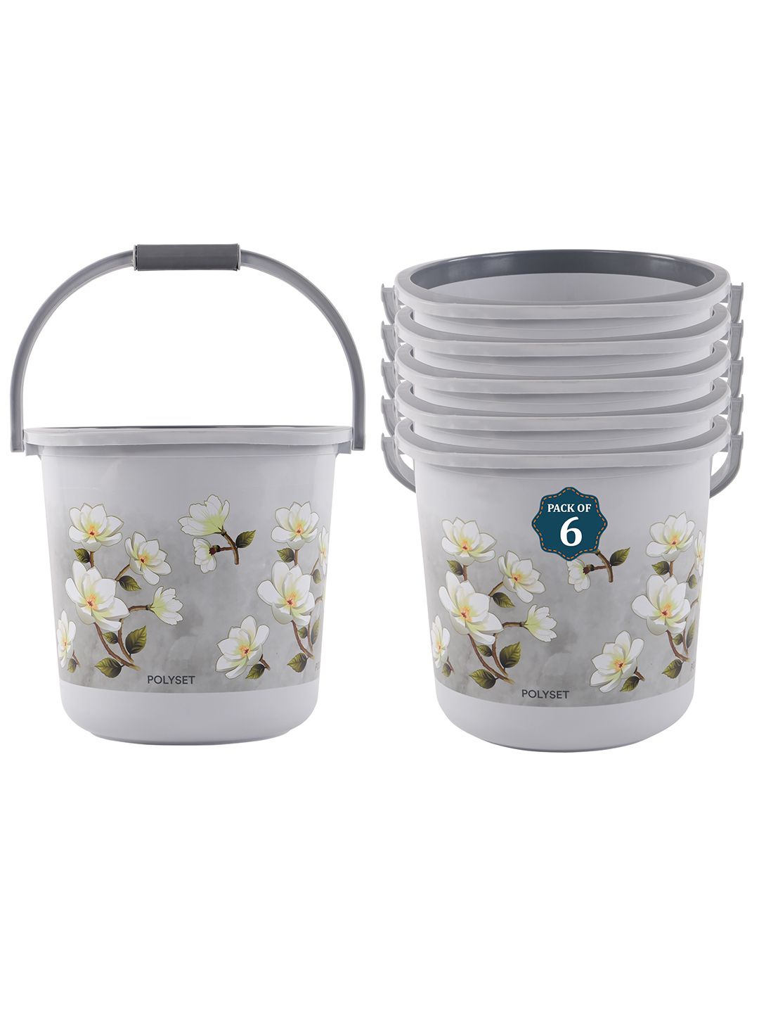 

Kuber Industries Grey & White 6 Pieces Floral Bucket 18L
