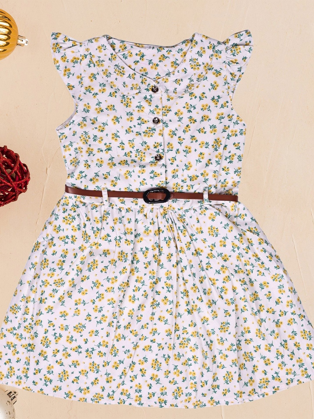 

Miss & Chief Girl Floral Print Flutter Sleeve Peter Pan Collar A-Line Dress, White