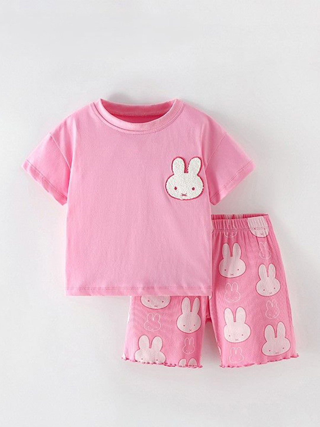 

YK Girls Printed T-shirt with Shorts, Pink