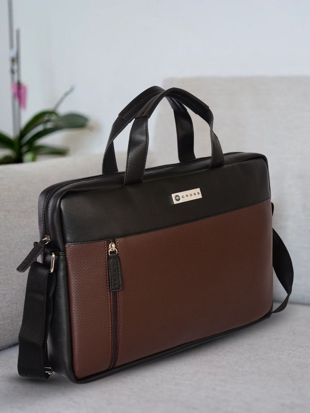 

Cross Unisex Colourblocked Leather Laptop Bag, Brown