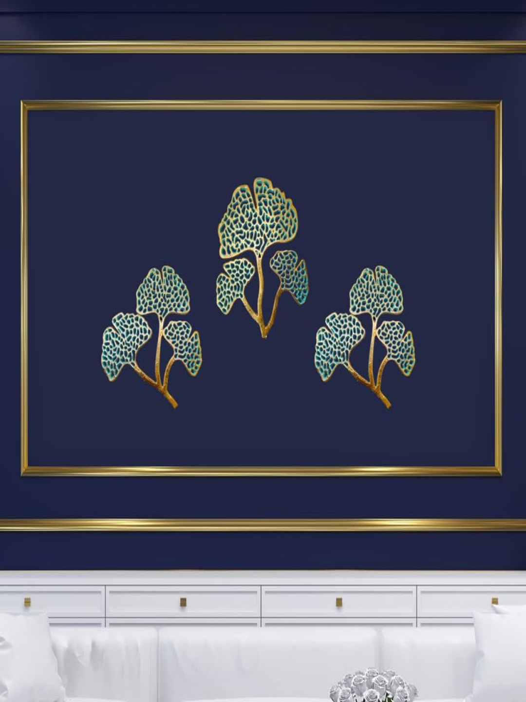 

Cocovey Homes 3 Pieces Gold-Toned & Green Floral and Botanical Wall Art