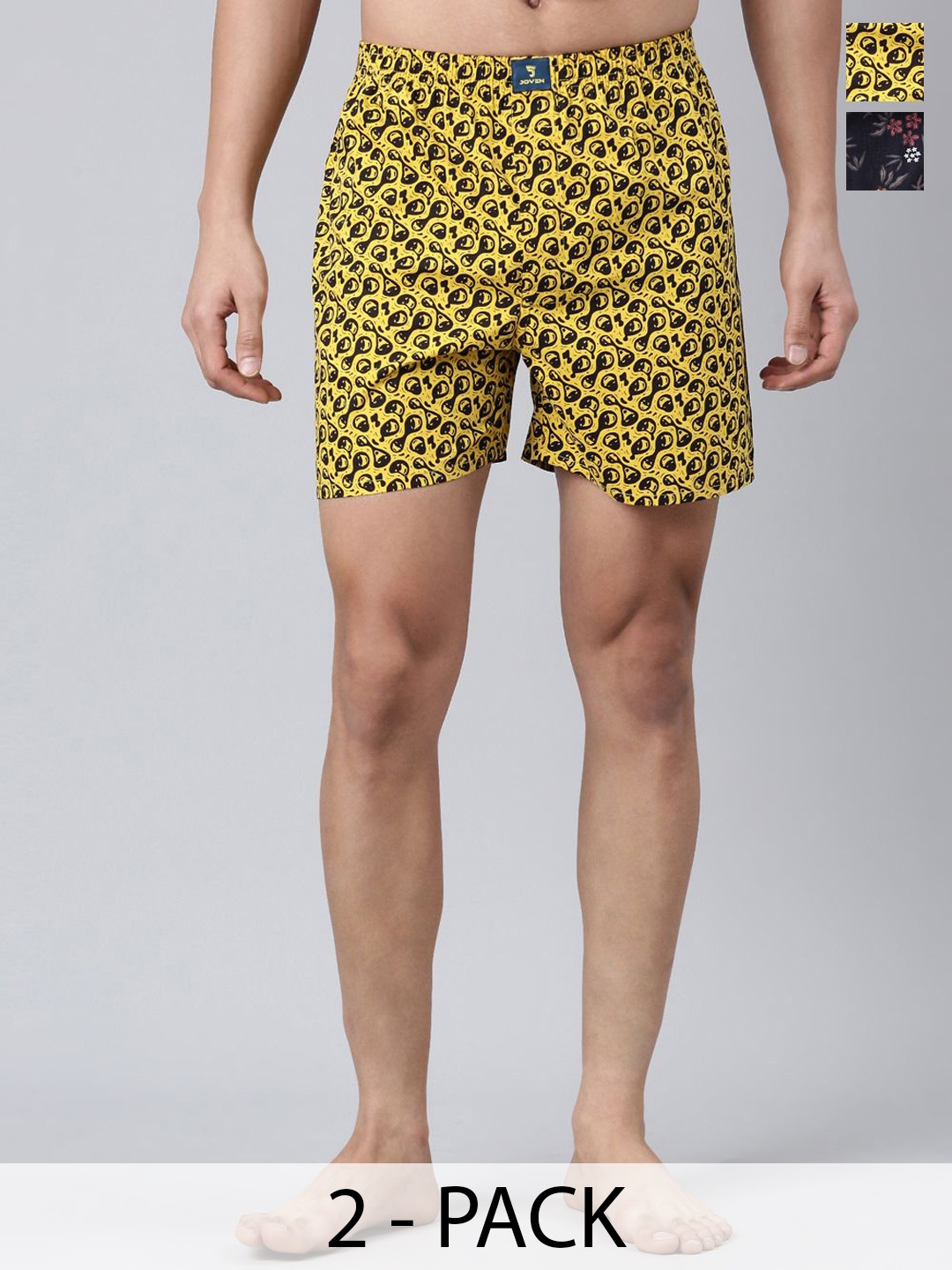 

JOVEN Pack Of 2 Printed Pure Cotton Boxers JB2P-NGYE, Yellow