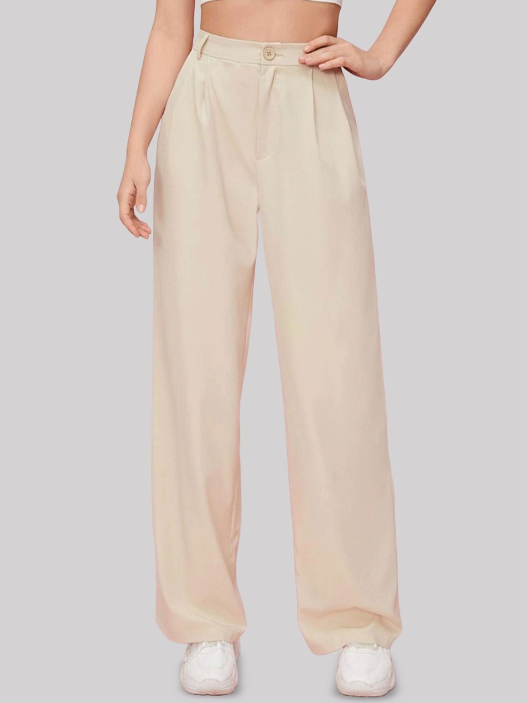 

FNOCKS Women Custom Straight Fit High-Rise Trousers, Cream