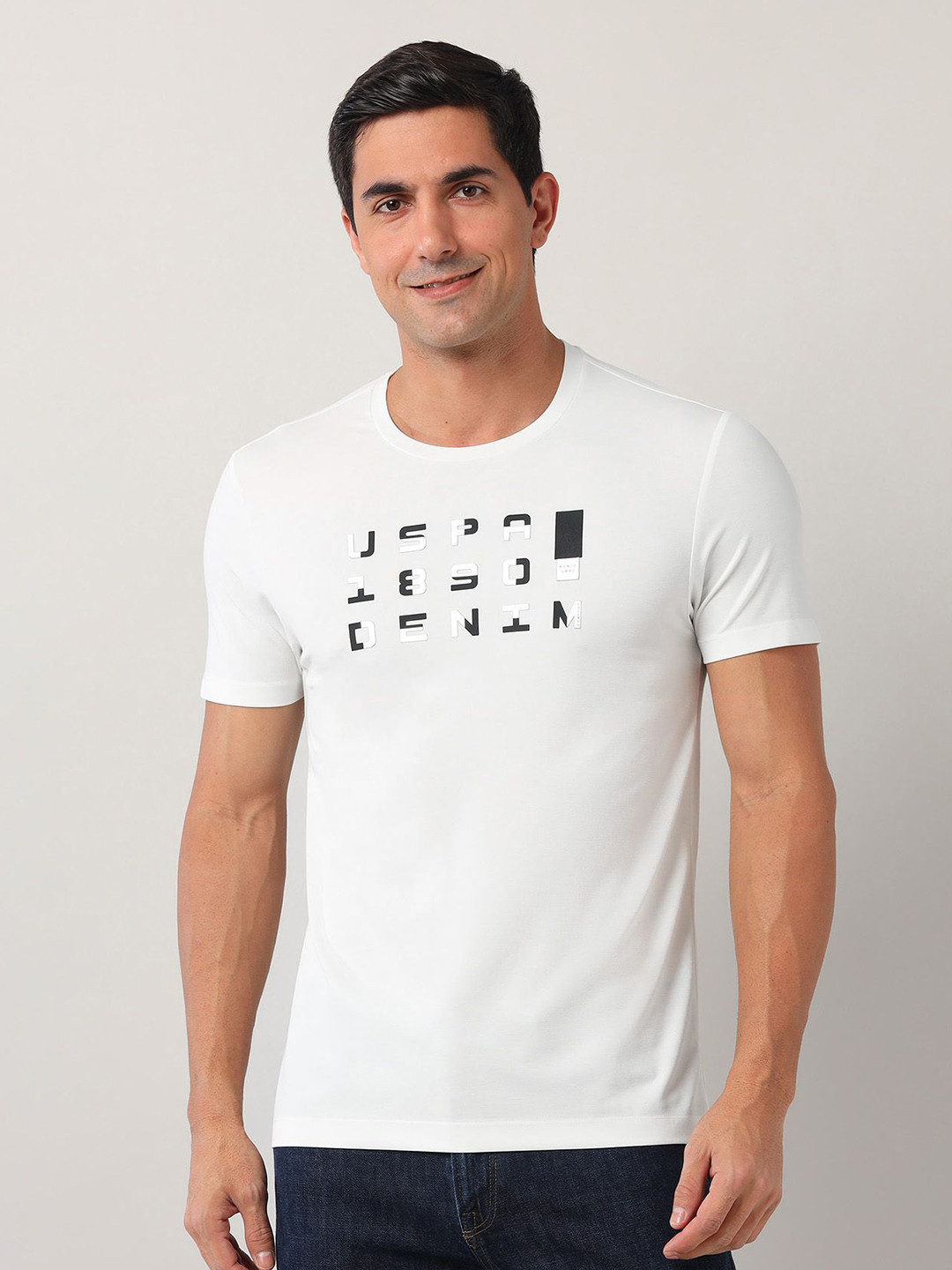 

U.S. Polo Assn. Denim Co. Men Typography Printed Round Neck Slim Fit T-shirt, White