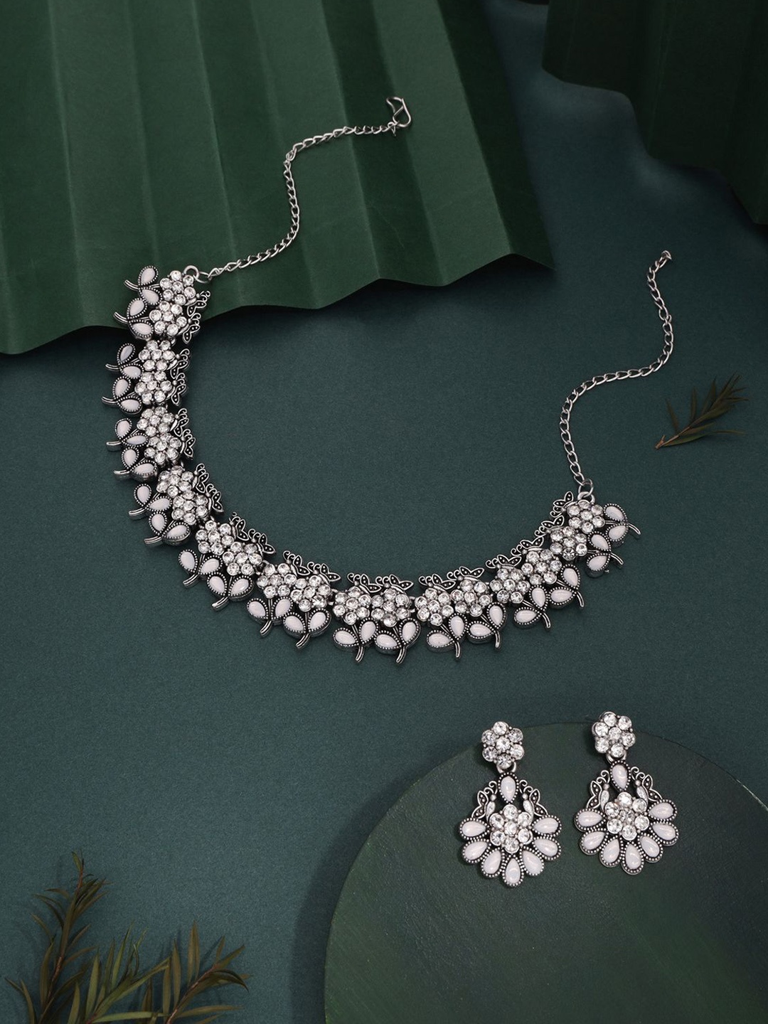 

Lyriss Silver-Plated American Diamond Studded Jewellery Set