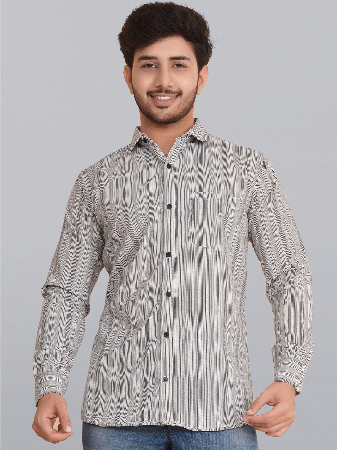 

Fashion FRICKS Men Classic Semi Sheer Casual Shirt, Grey