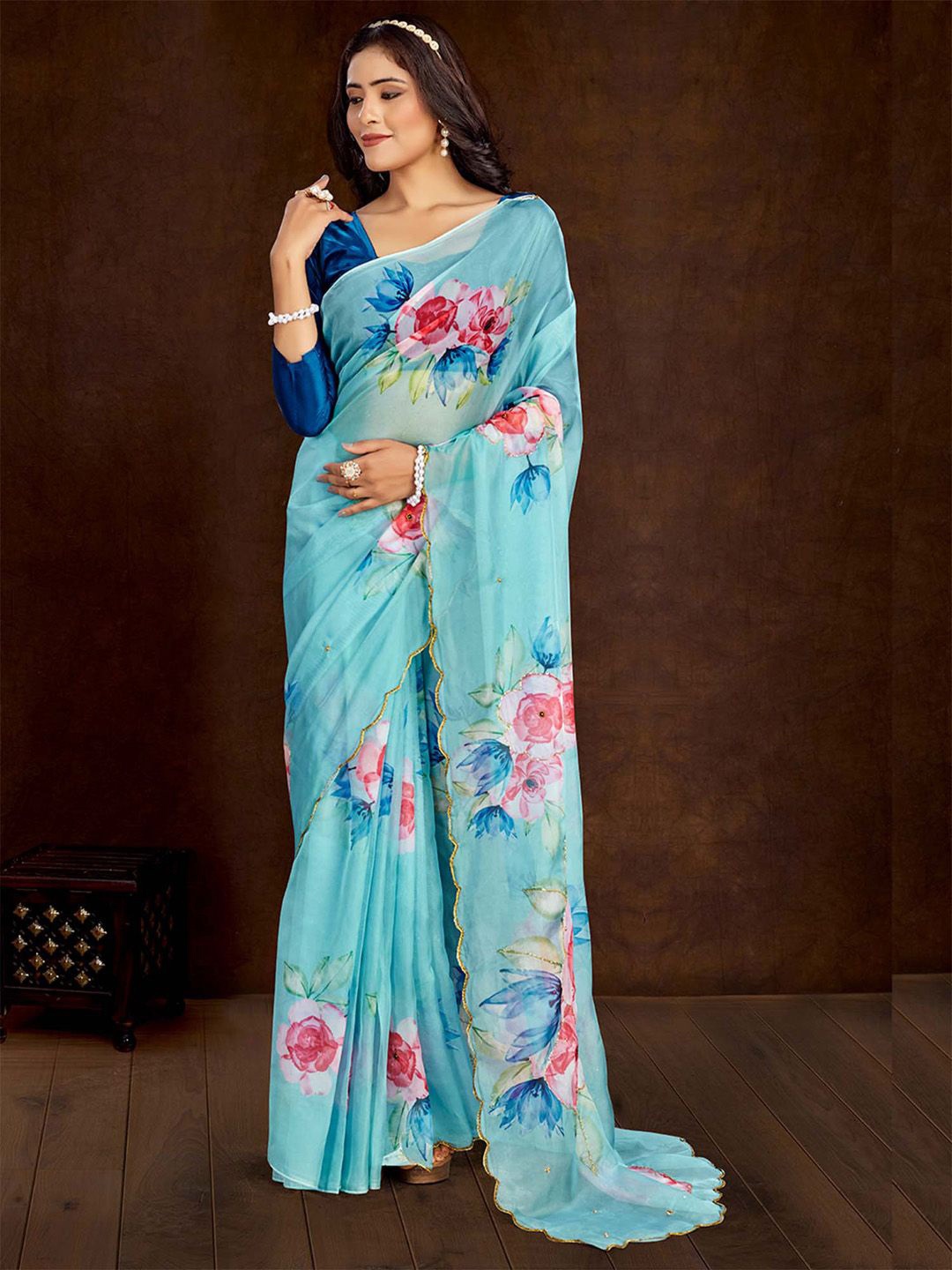 

Anouk Floral Organza Saree, Blue